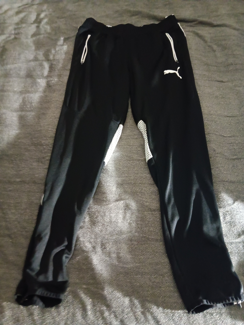 Puma Black Athletic Track Pants with White Accents